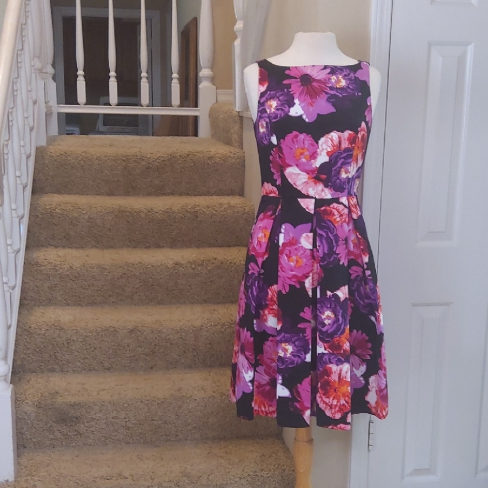 Eliza J Purple and Pink Floral Midi Dress